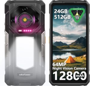 Ulefone Armor 30 4G Android 15 strapabíró telefon, 24GB+512GB, 6.95" FHD 120Hz kijelző, 1236LM sokoldalú LED fény, 64MP éjjellátó+50MP+50MP+32MP kamera, 12800mAh 66W, Infinite Halo, IP68/IP69K/NFC fekete