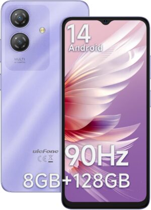 Ulefone Note 21 kártyafüggetlen okostelefon, Android 14 mobiltelefon, 8GB+128GB/512GB SD bővítmény, 6,56 hüvelykes HD+, 13MP+5MP, 5000mAh, 3 kártyahelyes, Dual SIM 4G, Arcfelismerés/Ujjlenyomat-azonosító - Lila