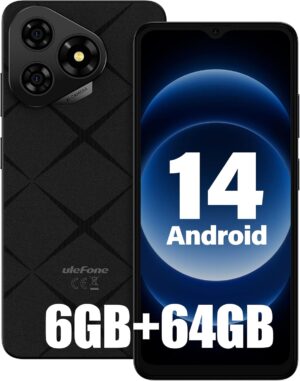 Ulefone Note 19 (6+64GB) kártyafüggetlen mobiltelefon, Android 14 Go okostelefon, nyolcmagos, 6,56” HD+, 8MP+5MP, 5000mAh, globális 4G LTE, 3 kártyanyílás/arcfelismerő feloldás/GPS - fekete