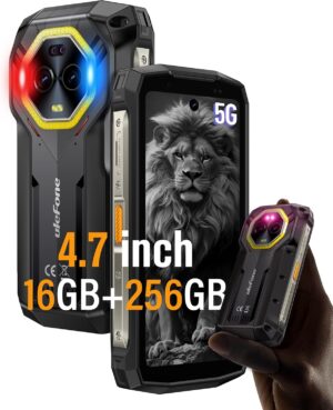 Ulefone Armor Mini 20 Pro 5G strapabíró mobiltelefon, 4.7” HD+, MTK Dimensity 6300, 16 GB RAM+256 GB ROM, 6200mAh/Vezeték nélküli töltés, Android 14, 50+64+32MP, LED fény, NFC-s okostelefon, GPS/Arcfelismerés